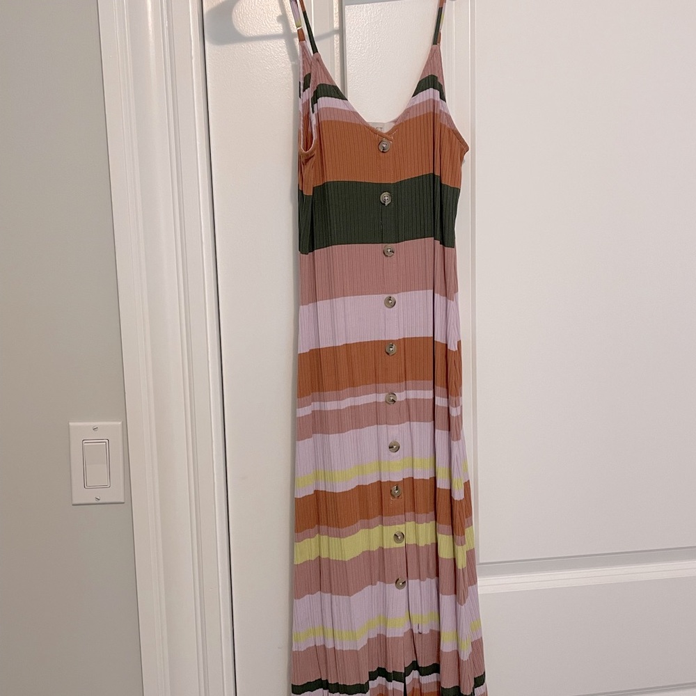 LOFT Button Strappy Midi Dress